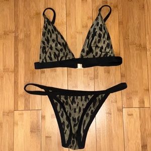 White Fox Swim - 2 Piece Green Leopard Print with Black Detail